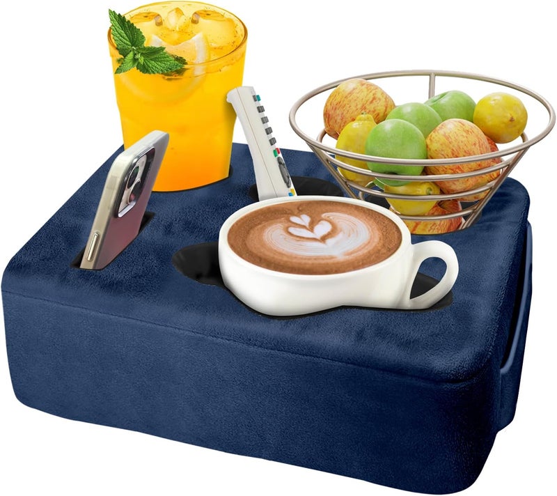 NISDOING Couch Bed Cup Holder Pillow, 5 Hole Couch Drink Holder! Keep Drinks Hand Side and KeepTemp, Prevent Spills and Use Anywhere. Cup Holder for Couch, Bed,Camping,RV,Car,Beach. Navy Blue - Image 1